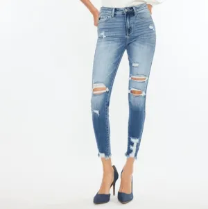 KanCan High-Rise Stretch Denim Skinny Distressed Torn Hole Ankle Jeans Pants