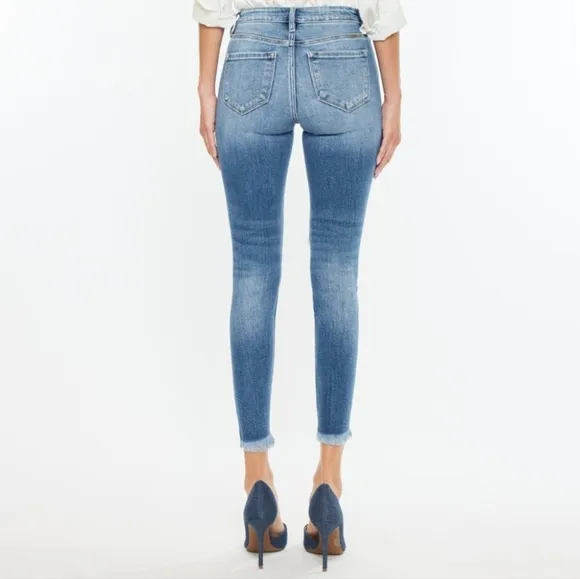 KanCan High-Rise Stretch Denim Skinny Distressed Torn Hole Ankle Jeans Pants