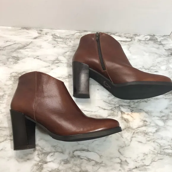 Kanna Leather Tobacco Brown Heeled Booties Size 39
