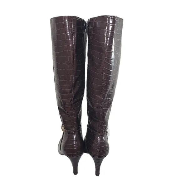Karen Scott Hanna Brown Croc Dress Knee Boots Sz 8.5, 9.5