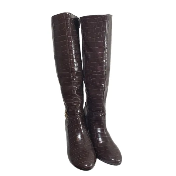 Karen Scott Hanna Brown Croc Dress Knee Boots Sz 8.5, 9.5