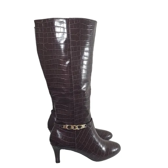 Karen Scott Hanna Brown Croc Dress Knee Boots Sz 8.5, 9.5