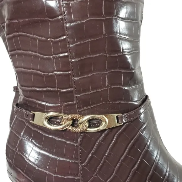 Karen Scott Hanna Brown Croc Dress Knee Boots Sz 8.5, 9.5