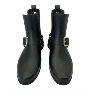 Karl Lagerfeld Paris Lavali Rubber Chelsea Rain Boots Black Ankle Gold Buckles 9