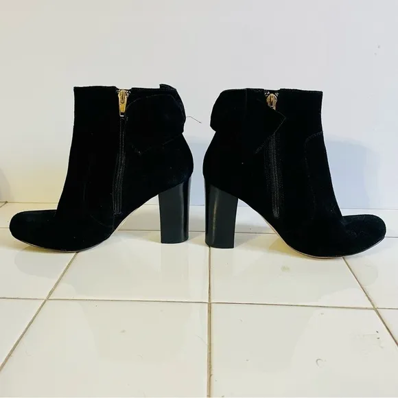 Kate Spade Black Suede Bow Heeled Ankle Booties Size 5.5