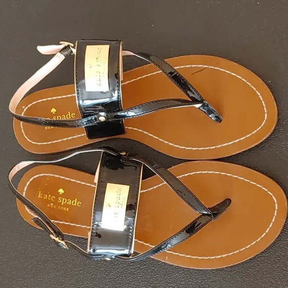Kate Spade Cassandra Black Patent Thong Sandal Size 9 (2056)