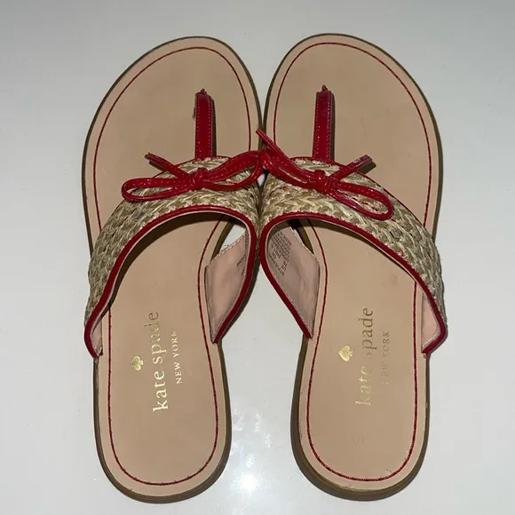 KATE SPADE New York (EUC) Pretty Women’s Red Callie Bow Slip On Sandals, Size 7B