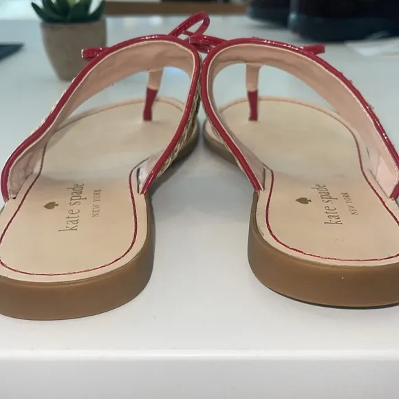 KATE SPADE New York (EUC) Pretty Women’s Red Callie Bow Slip On Sandals, Size 7B