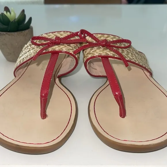 KATE SPADE New York (EUC) Pretty Women’s Red Callie Bow Slip On Sandals, Size 7B
