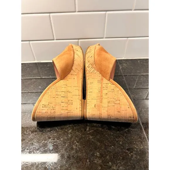 Kate Spade New York Women's Penelope Cork Slip-On Suede Wedge Sandals Tan 7.5B