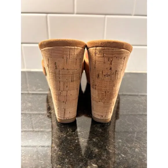 Kate Spade New York Women's Penelope Cork Slip-On Suede Wedge Sandals Tan 7.5B