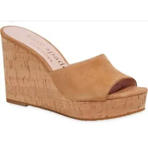 Kate Spade New York Women's Penelope Cork Slip-On Suede Wedge Sandals Tan 7.5B