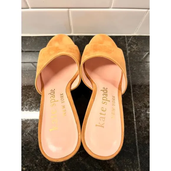 Kate Spade New York Women's Penelope Cork Slip-On Suede Wedge Sandals Tan 7.5B