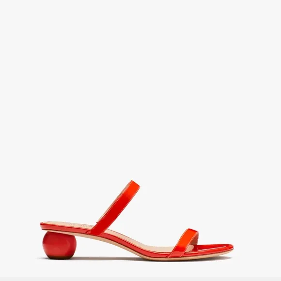 Kate Spade Orange-Red Palm Leather Slide-On Heeled Sandals