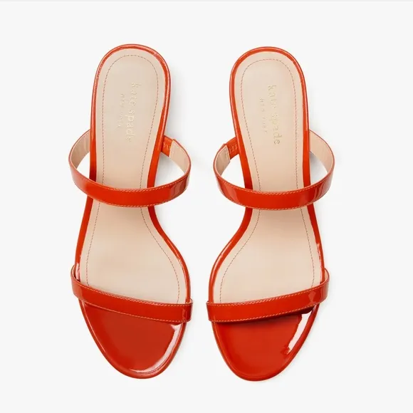 Kate Spade Orange-Red Palm Leather Slide-On Heeled Sandals