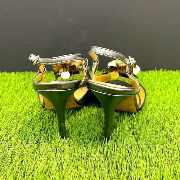Kate Spade Flower Adorned Metallic Slingback