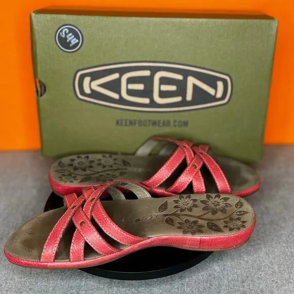 Keen City of Palms Slide Sandals Ribbon Flower Vines Red Size 8.5 With Box