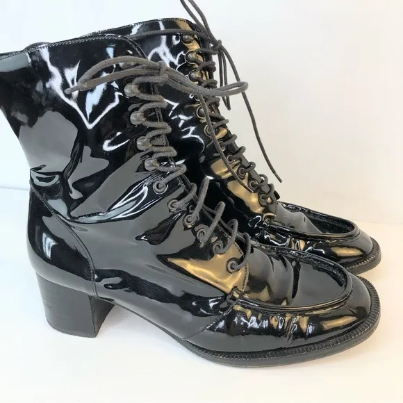 KELIAN Studios black patent leather lace up combat boots 8