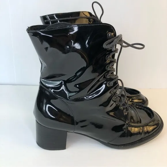 KELIAN Studios black patent leather lace up combat boots 8