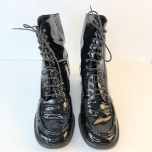 KELIAN Studios black patent leather lace up combat boots 8