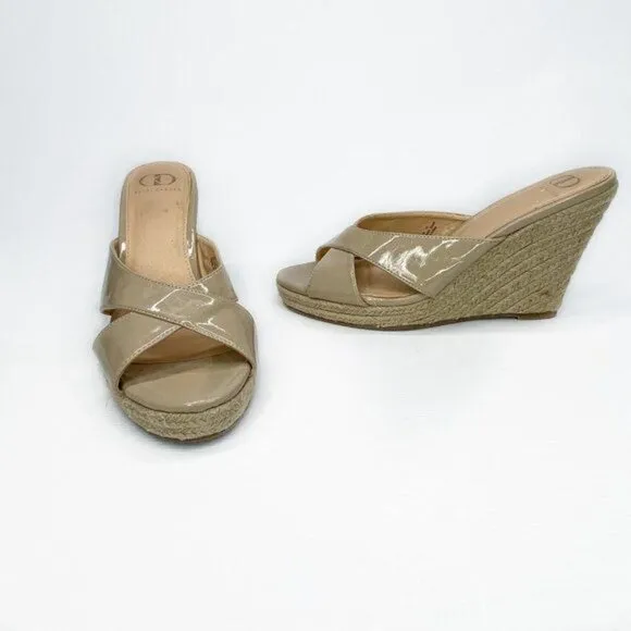KELSI DAGGER Nude Patent Leather Wedge Sandals 11