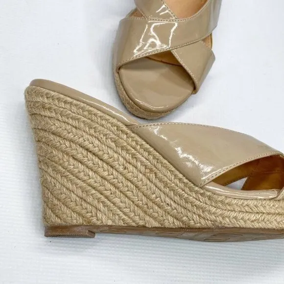 KELSI DAGGER Nude Patent Leather Wedge Sandals 11