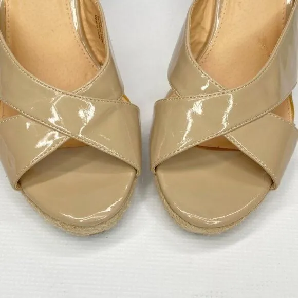 KELSI DAGGER Nude Patent Leather Wedge Sandals 11