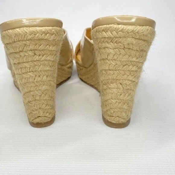 KELSI DAGGER Nude Patent Leather Wedge Sandals 11