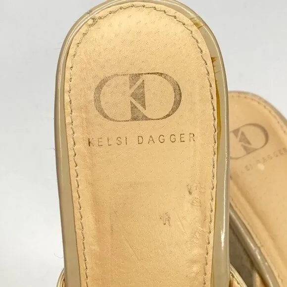 KELSI DAGGER Nude Patent Leather Wedge Sandals 11