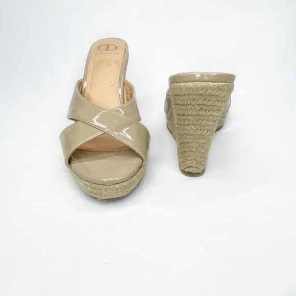 KELSI DAGGER Nude Patent Leather Wedge Sandals 11