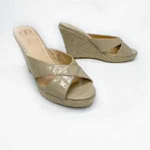 KELSI DAGGER Nude Patent Leather Wedge Sandals 11