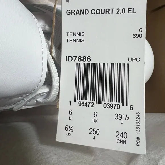 Kids' Adidas Grand Court 2.0 Elastic Lace and Top Strap Shoes US 6.5 Big Kid NIB