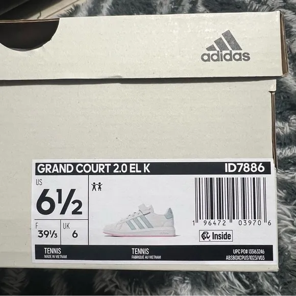 Kids' Adidas Grand Court 2.0 Elastic Lace and Top Strap Shoes US 6.5 Big Kid NIB