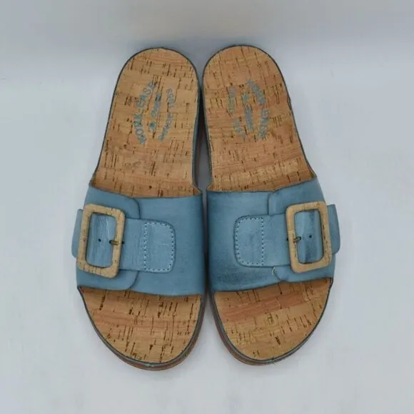 Kork Ease Women Size 7 Tutsi Buckle Turquoise Full Grain Leather Slide Sandals