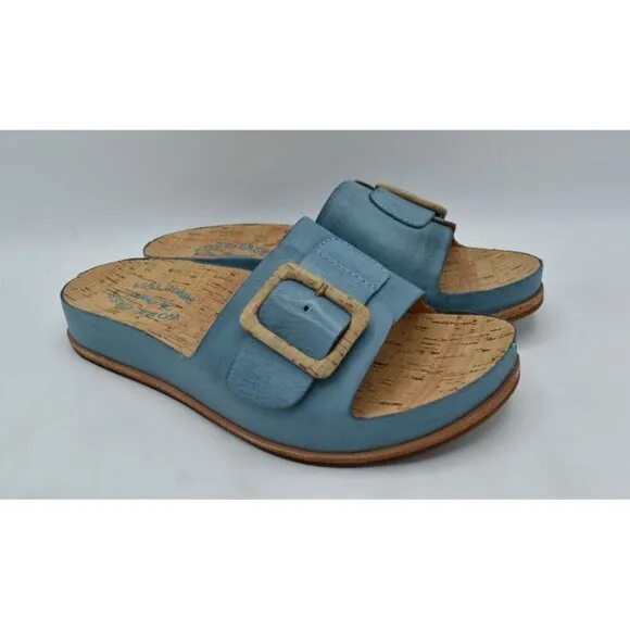 Kork Ease Women Size 7 Tutsi Buckle Turquoise Full Grain Leather Slide Sandals