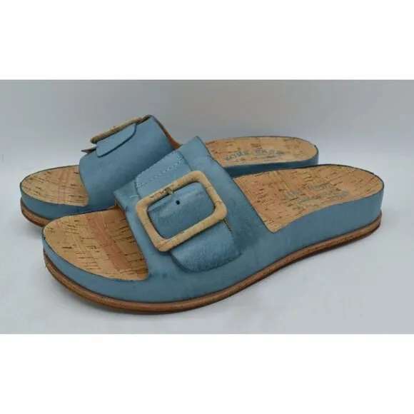 Kork Ease Women Size 7 Tutsi Buckle Turquoise Full Grain Leather Slide Sandals