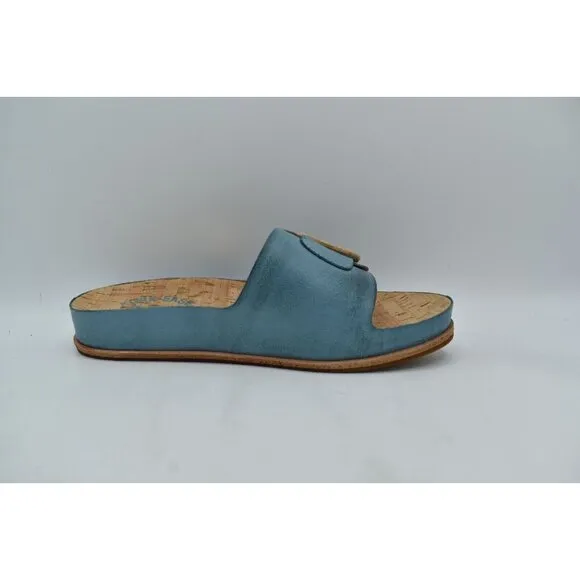 Kork Ease Women Size 7 Tutsi Buckle Turquoise Full Grain Leather Slide Sandals