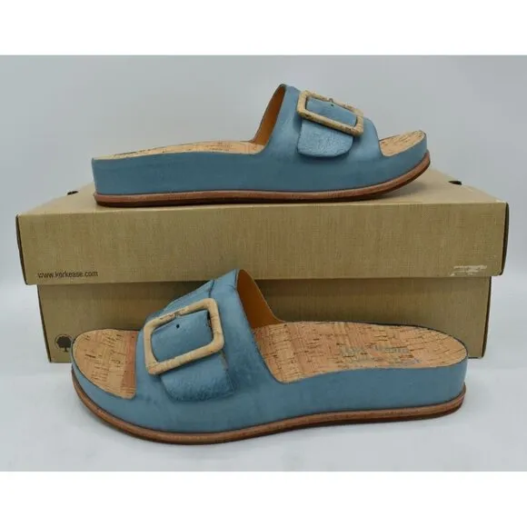 Kork Ease Women Size 7 Tutsi Buckle Turquoise Full Grain Leather Slide Sandals