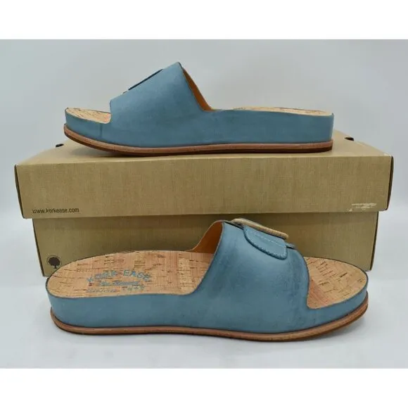 Kork Ease Women Size 7 Tutsi Buckle Turquoise Full Grain Leather Slide Sandals