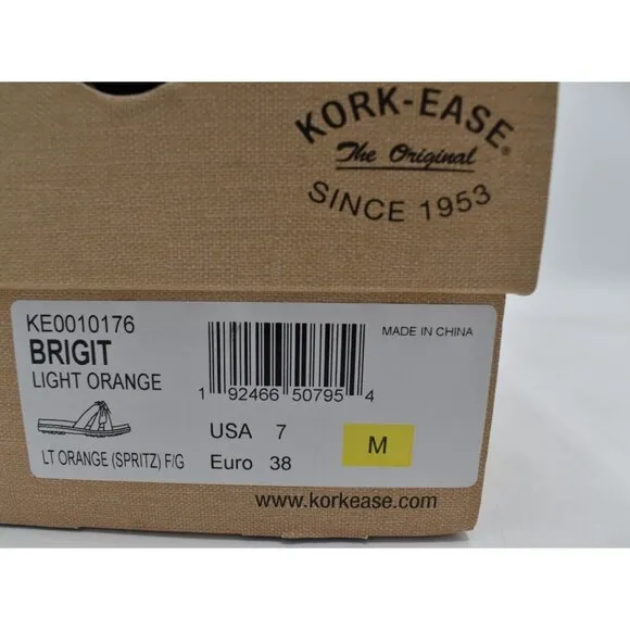 Kork Ease Womens Size 7 Brigit Light Orange Full Grain Leather Slip On Sandals