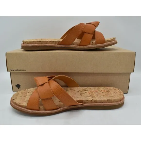 Kork Ease Womens Size 8 Brigit Light Orange Full Grain Leather Slip On Sandals