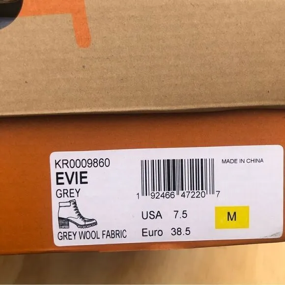 Korks by Kork Ease Evie Boots Grey Wool Fabric Women’s Size 7.5 New in Box
