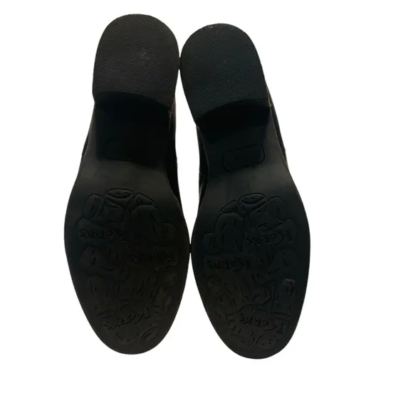 Korks Stacked Heel Leather Tea Black Ankle Bootie Shoes Womens Size 6M