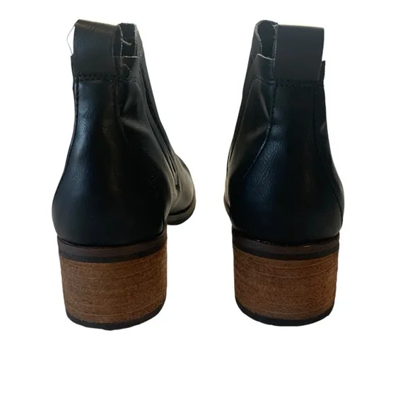 Korks Stacked Heel Leather Tea Black Ankle Bootie Shoes Womens Size 6M