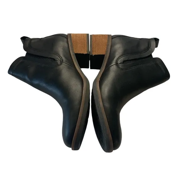 Korks Stacked Heel Leather Tea Black Ankle Bootie Shoes Womens Size 6M