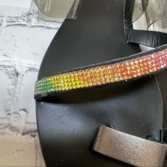 Kurt Geiger London Dawn Rainbow Rhinestone Embellished Sandals Sz 9.5