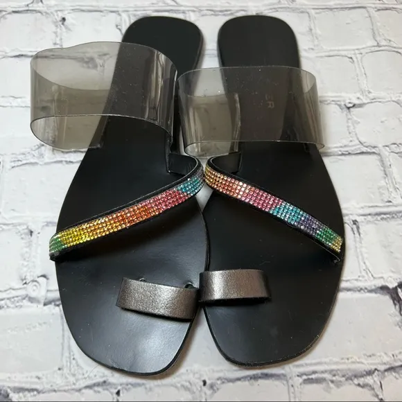 Kurt Geiger London Dawn Rainbow Rhinestone Embellished Sandals Sz 9.5