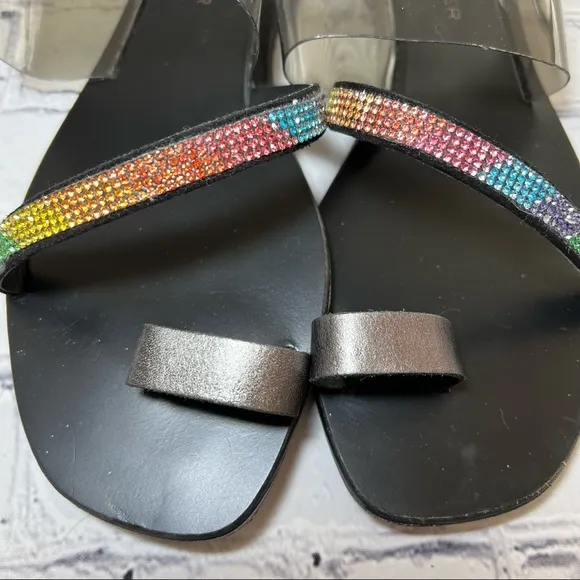 Kurt Geiger London Dawn Rainbow Rhinestone Embellished Sandals Sz 9.5