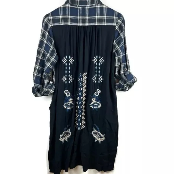 Kyla Seo x Anthropologie Embroidered Aria Shirt Dress Plaid Fringe Duster