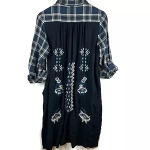 Kyla Seo x Anthropologie Embroidered Aria Shirt Dress Plaid Fringe Duster